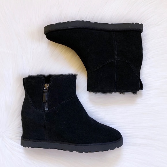 UGG Women’s Classic Femme Zip Mini Black Wedge Boots - Picture 6 of 9